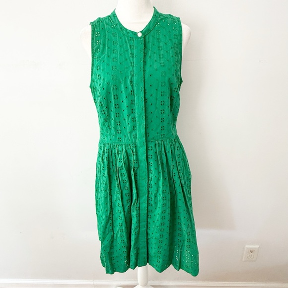 J Crew Cotton Eyelet Sleeveless Button Down Dress Womens Small Preppy Modest - Picture 1 of 8